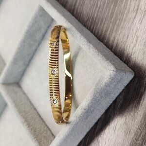 18k Gold Plated Stainless Steel Simulated Diamond Inlay Luxury Bangle